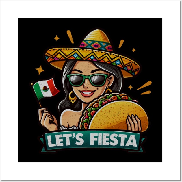 tacos Let's Fiesta dabbing sunglasses girls Cinco De Mayo Mexican Wall Art by MetAliStor ⭐⭐⭐⭐⭐